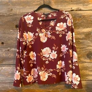 Forever21 Maroon Floral Long Sleeve Shirt